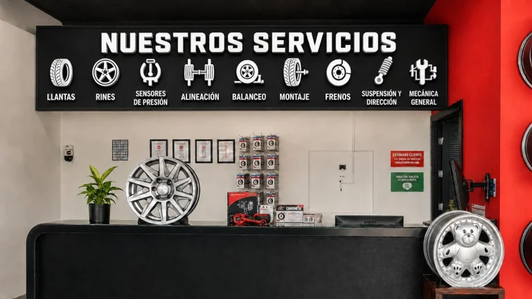 Mostrador de Llantipros con llantas, rines, alineación, balanceo y montaje en una sola sucursal, dónde comprar llantas en México